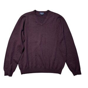 Brooks Brothers 346 Mens Sz L V-Neck Sweater Merino Wool Blend Stretch Burgundy